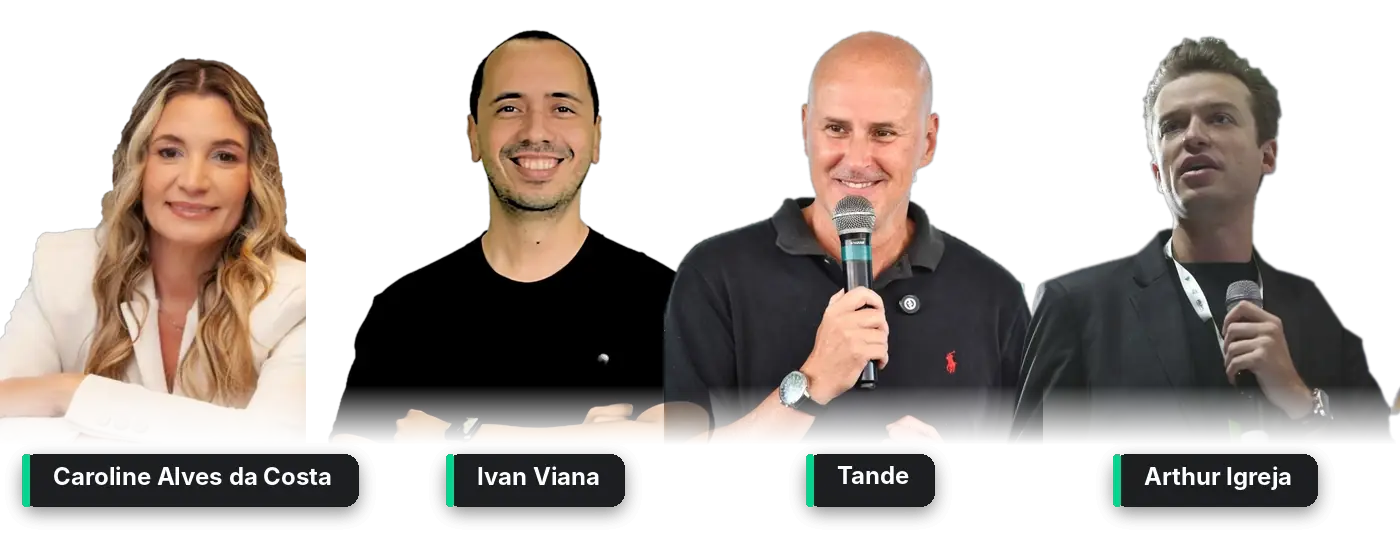 Palestrantes do FIND 2026: Caroline Alves da Costa, Ivan Viana, Tande e Arthur Igreja